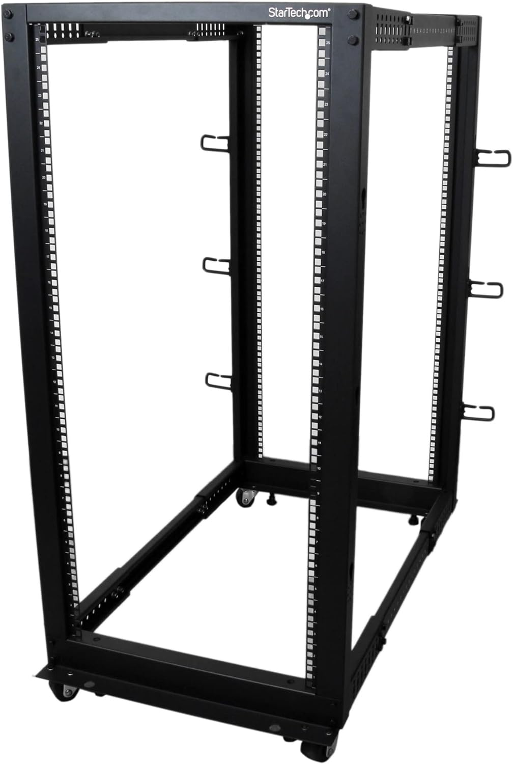 Startech.Com 25U Adjustable Depth Open Frame 4 Post Network Server Rack Cabinet with Casters/Levelers and Cable Management Hooks 4POSTRACK25U Black