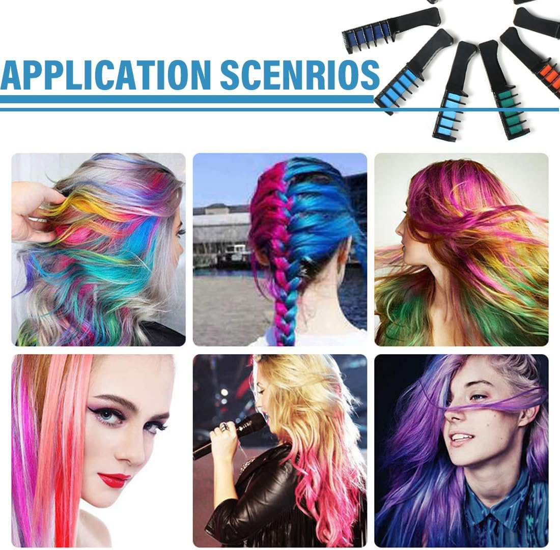 OUDQFCJ 10 Washable Colours Temporary Hair Chalk Comb Hair Chalk for Girls and Children Ideal for Halloween Christmas Birthdays Colourful