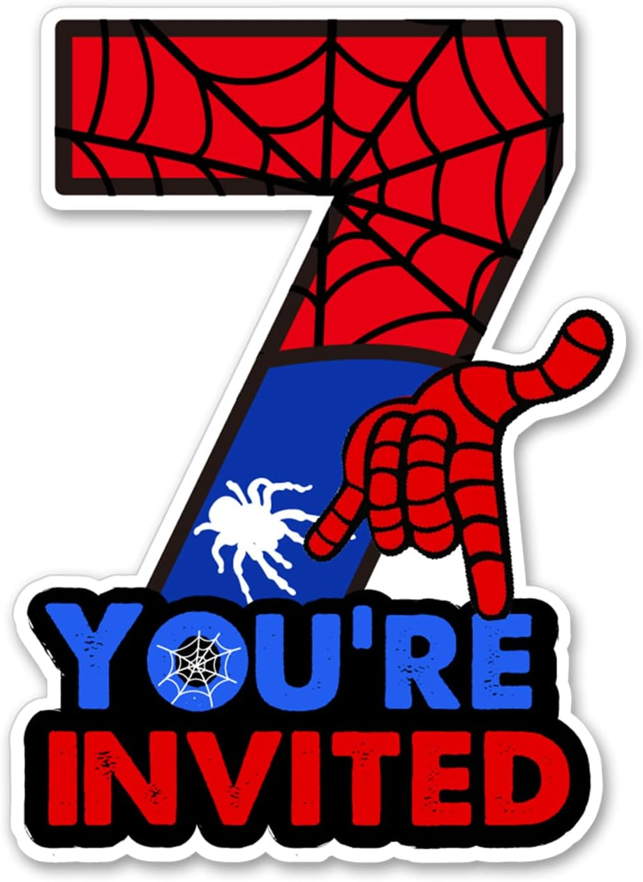 Cute Superhero 7Th Birthday Party Invitations Glitter Super Hero 7 Year Old Boy Birthday Shaped Invites Fill-In Invitations with Envelopes, Set of 20 image number 1