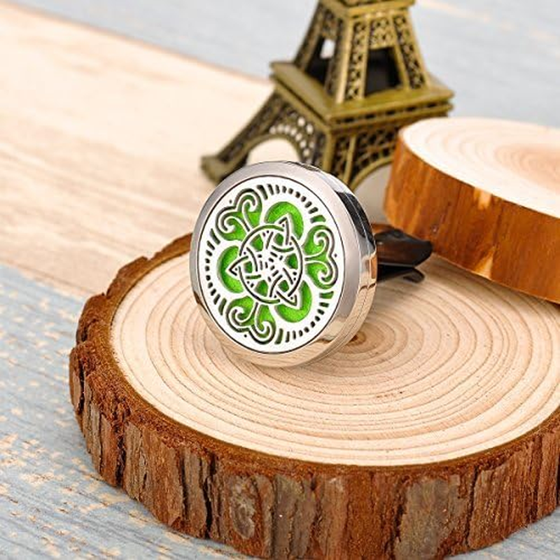 HOUSWEETY Car Air Freshener Aromatherapy Essential Oil Diffuser - Celtic Knot Stainless Steel Locket,12 Refill Pads