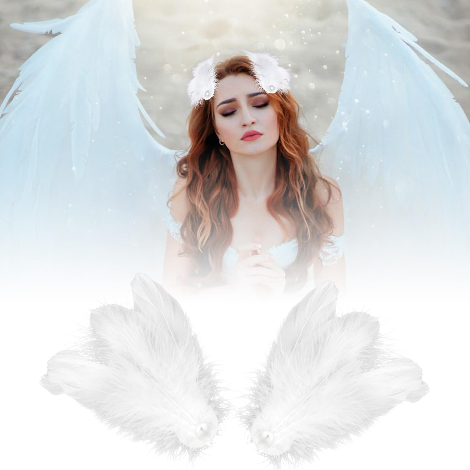 Gosknor 2Pcs White Swan Feathers Barrettes, Ballet Swan Lake Headpiece, Ostrich Feathers Hairpin for Stage Performances, Cosplay Costume image number 6