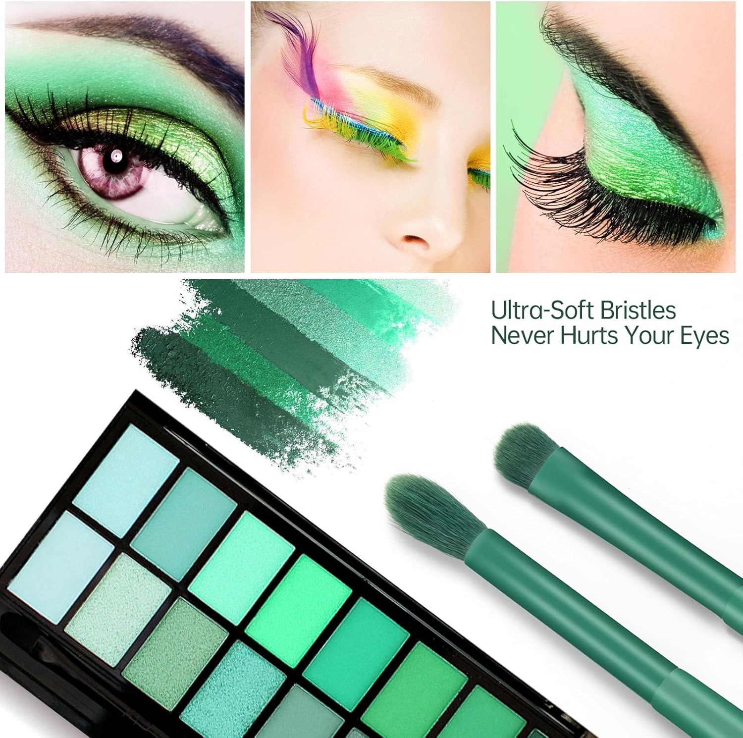 Eye Makeup Brush Set, 6 Pcs Professional Blending Eyeshadow Makeup Brushes for Concealer Eyebrows Eyeliner, Soft Hairs & Wood Handle (Green)&hellip; - Black 6Pcs image number 7