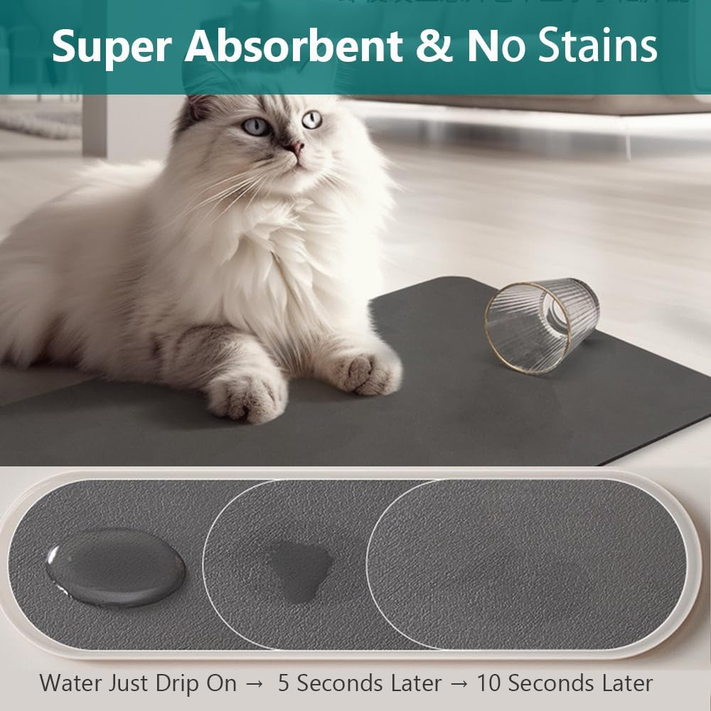 Absorbent Pet Feeding Mat - Cat and Dog Food and Water Bowl Mat - Quick Dry, No Stains - Pet Accessories and Supplies - Dark Grey 17''X31'' image number 4