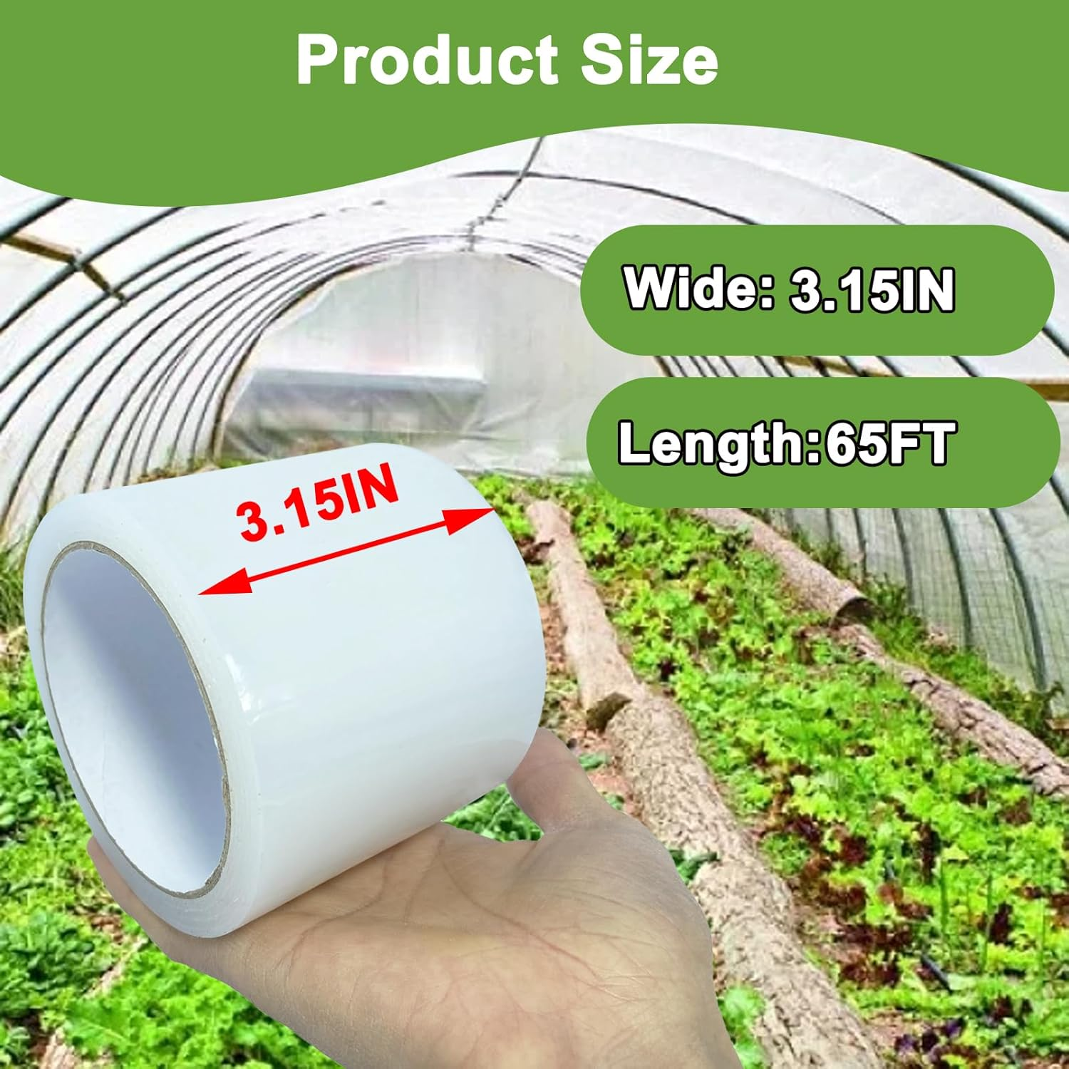 KAIHENG Greenhouse Repair Tape, 3.15INX 65.62FT Waterproof Clear Greenhouse Plastic Film Repair Tape, Heavy Duty UV Resistant Repair Tape for Greenhouse Plastic Sheeting Coverings image number 3