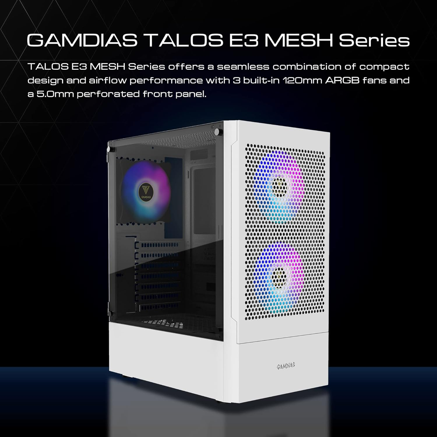 GAMDIAS Zeus White RGB Gaming ATX Mid Tower Computer PC Case with Side Tempered Glass Panel and a Magnetic Dust Filter & 3 Built-In 120Mm ARGB Fans image number 2