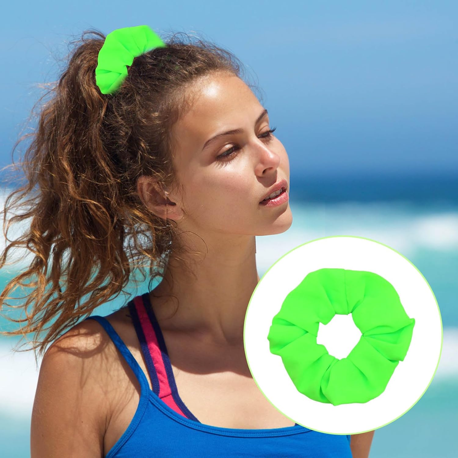 6Pcs Neon Scrunchies for Hair - 80S Retro-Inspired Chiffon & Elastic Ponytail Holders, Hair Ties for Women/Girls - Vibrant Holiday, Halloween & Party Accessories