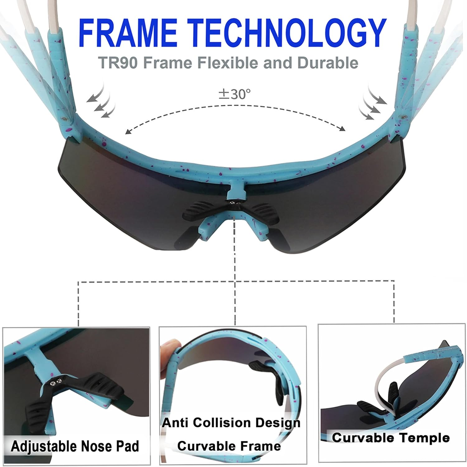 OUTDOOR SPARTA Polarized Sports Sunglasses with 3 Interchangeable Lenses, Cycling Glasses,Baseball Golf Driving Sunglasses