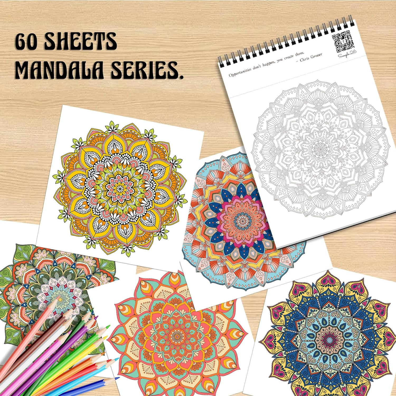 TIEFOSSI Relaxing Coloring Book, Relieving Mandala Style Pattern for Anxiety Relief, 160 GSM 60 Original Tearable Mandala Patterns and Designs for Women Men image number 6