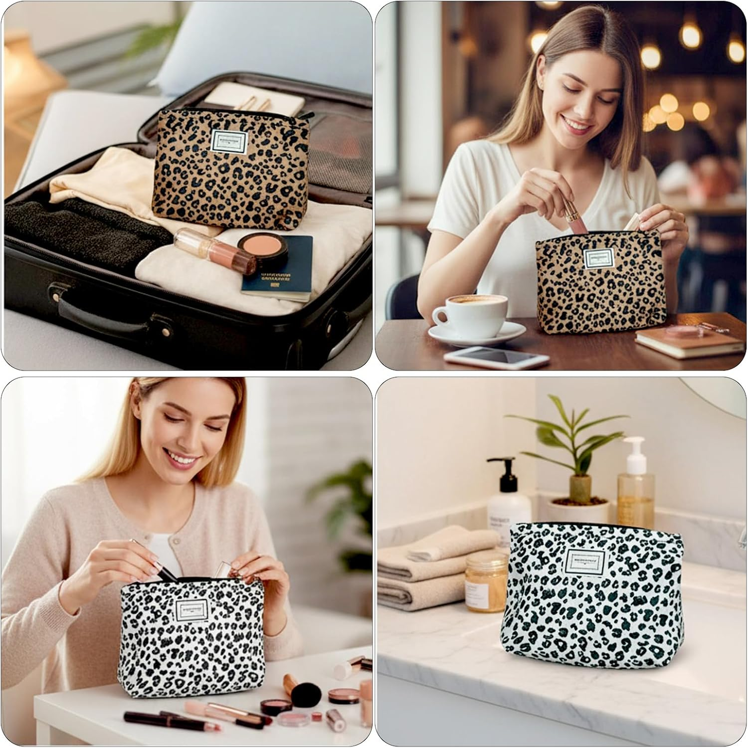 Pack of 2 Leopard Print Cosmetic Bag Toiletry Bag Small Cosmetic Bag with Zip Make up Bag Toiletry Bag Women for Girls Women image number 2