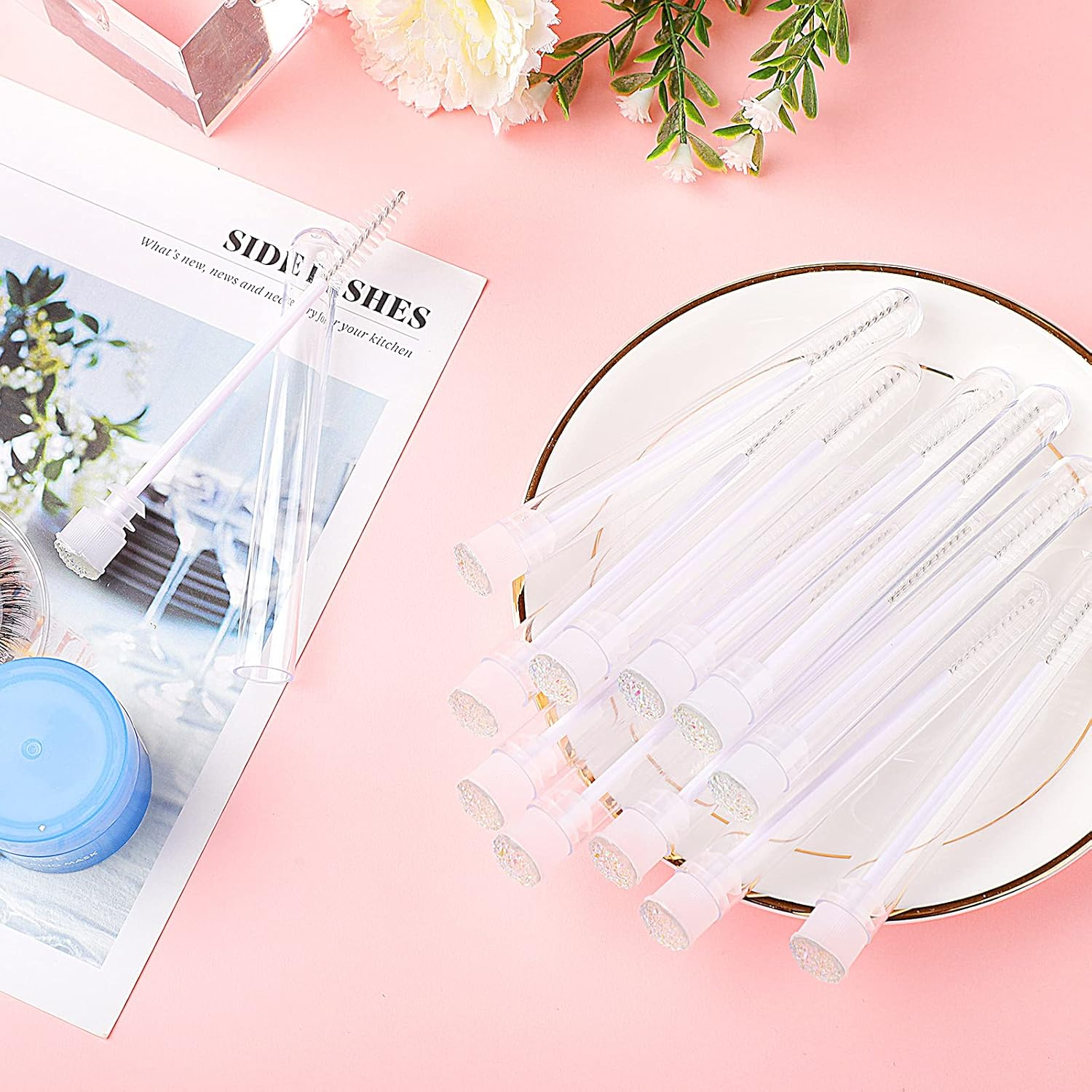 20Pcs Eyelash Brush Lash Wand Makeup Tool Eyelash Extension Supplies Cleaning Brush Diamond Mascara Star White image number 1