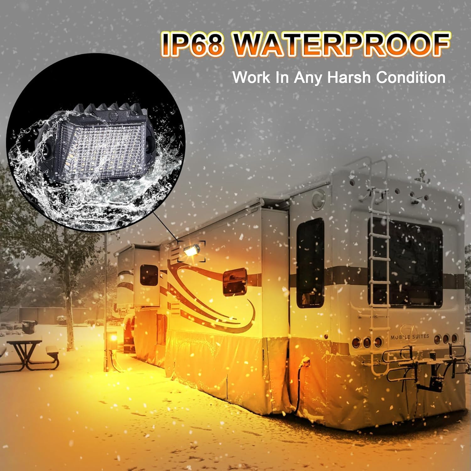 PXPART Led Exterior Light 12V Aluminum RV LED Porch Light with Dual Color White/Amber for Motorhome Caravan Campervan Trailers