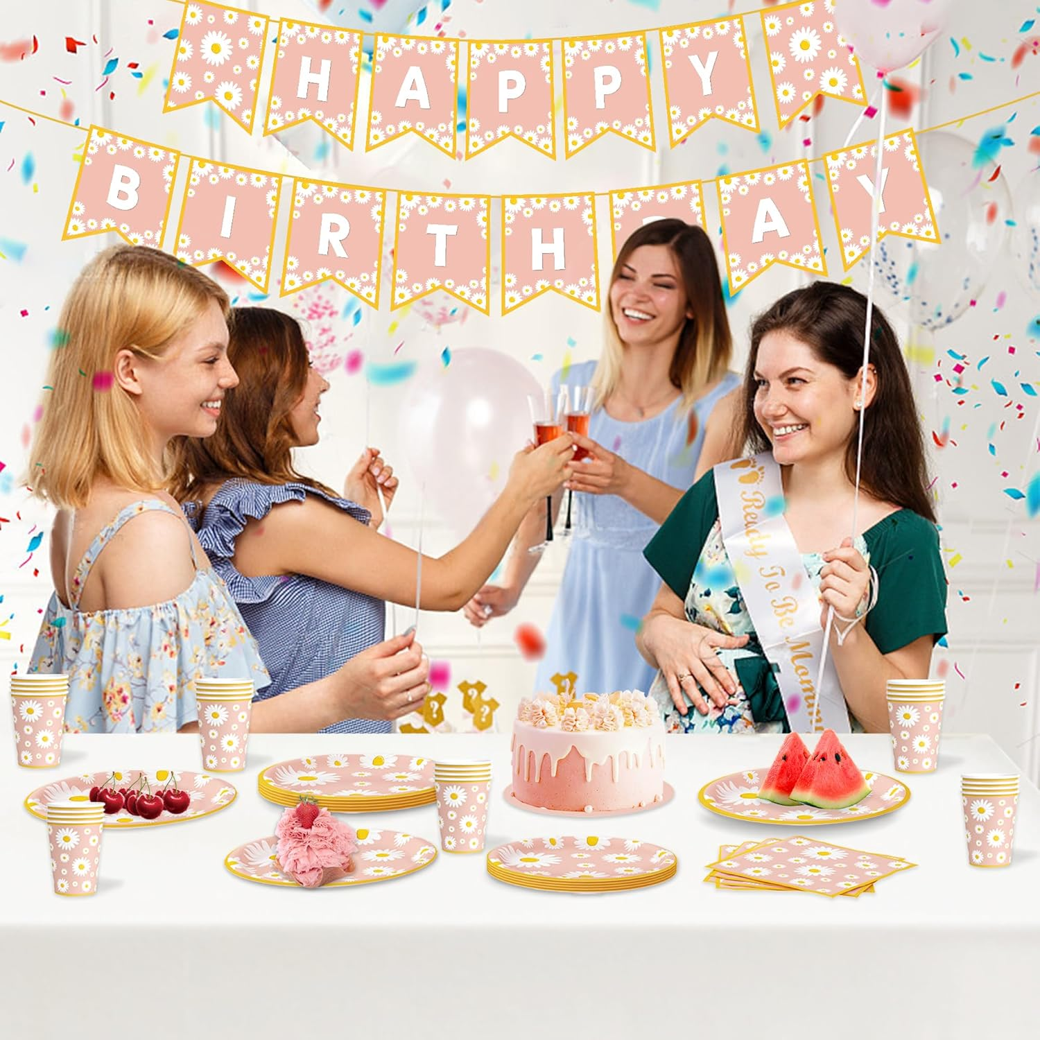 Daisy Birthday Party Decorations Flower Daisy Paper Plates Napkins Cups Banner for Daisy Groovy Boho Retro Hippie Party Supplies Daisy Baby in Bloom Baby Shower Girl Birthday Party Supplies image number 1