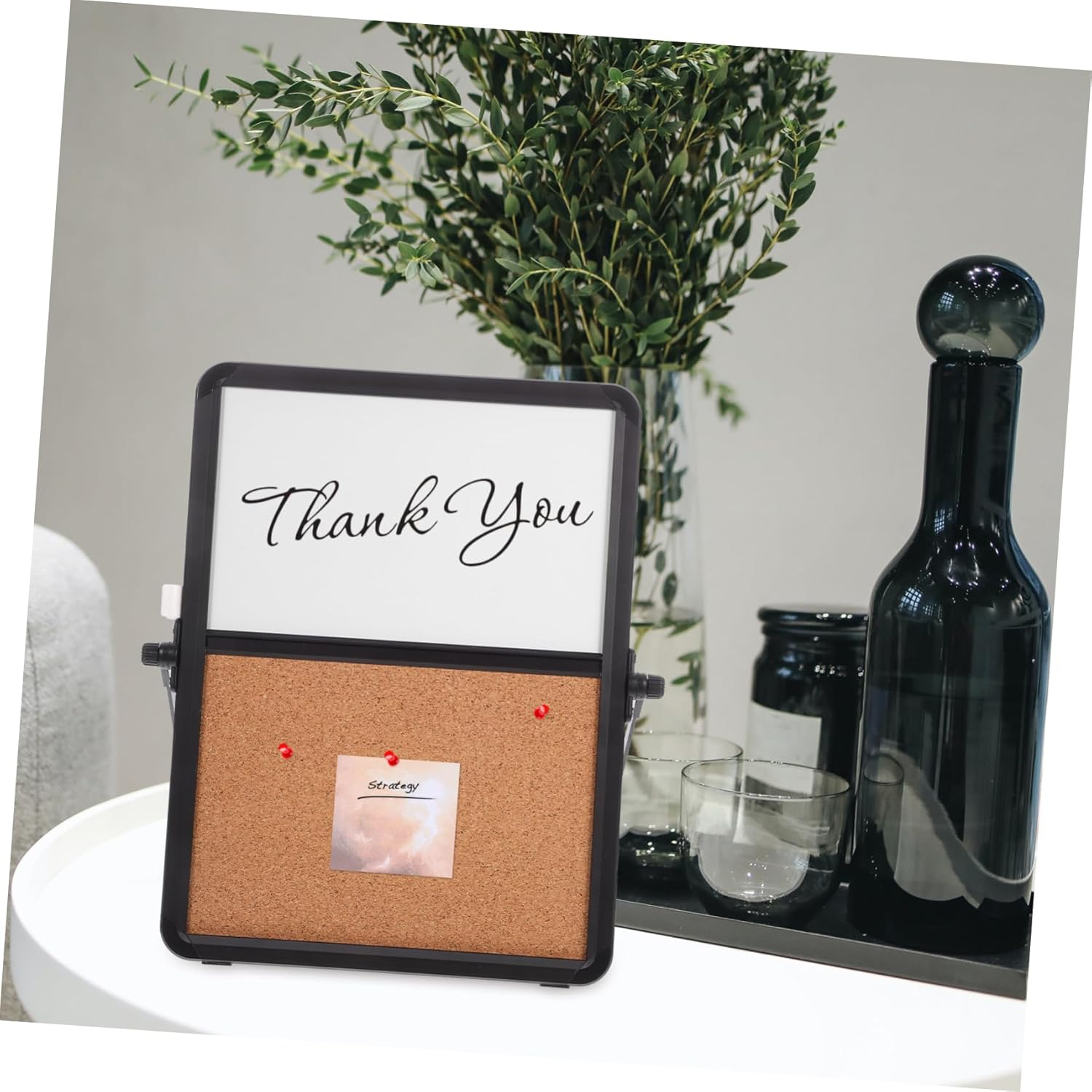 FUNOMOCYA Office Desk Accessory Dual-Sided Whiteboard Corkboard Push Pin Display Board Wall Decor