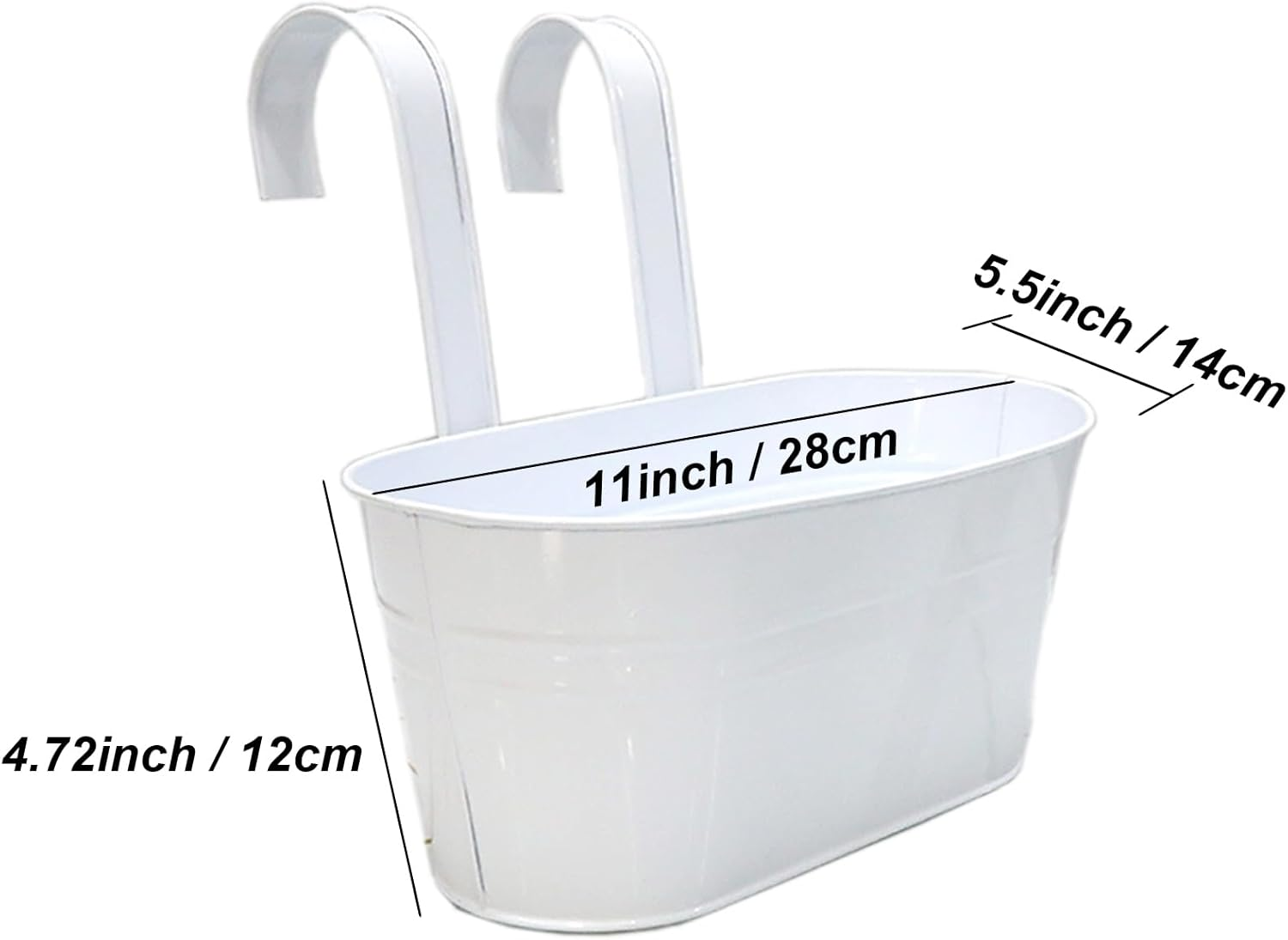 4 Pcs Balcony Railing Planters, Porch Fence Railing Planters, Metal Iron Hanging Flower Pots Fence Planters for Outdoor Plants and Flowers with Detachable Hooks image number 5