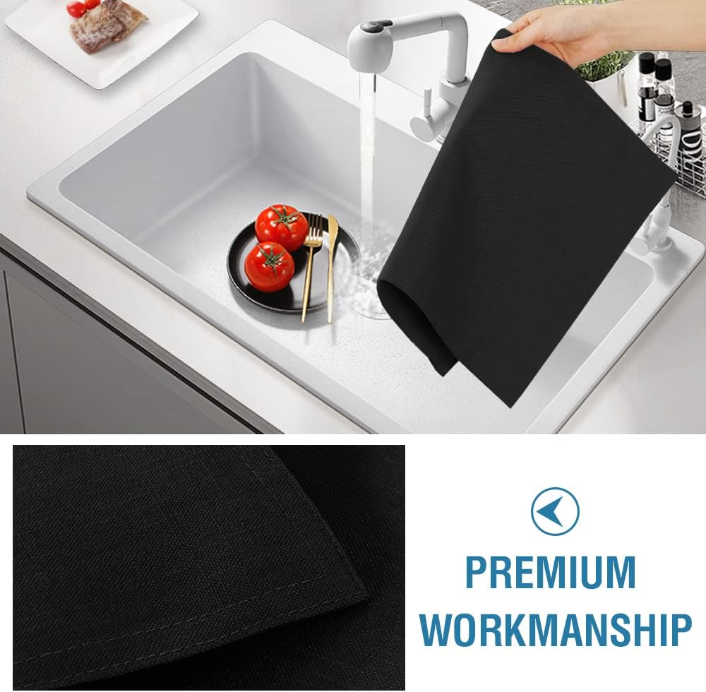 Linen Placemats for Dining Table,Rectangular Placemat Set of 6 Spill-Proof Waterproof & Heat Resistanttable Mats for Kitchen Washable Solid Table Mats, Black, 46X30Cm image number 6