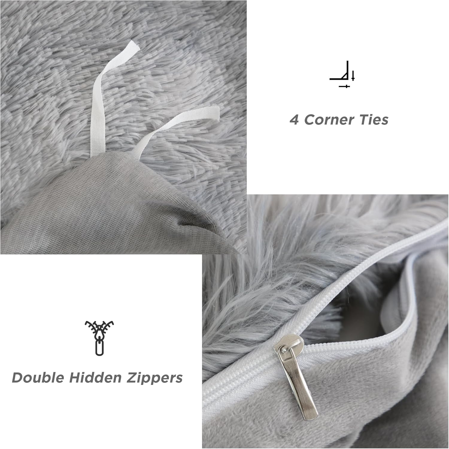 Annadaif Plush Shaggy Duvet Cover, Tie Dye Gray White Fluffy Comforter Cover Set Queen Size, Fuzzy Faux Fur Bedding Set with Zipper Closure, Luxury Ultra Soft 3 Pieces (1 Duvet Cover, 2 Pillowcases)