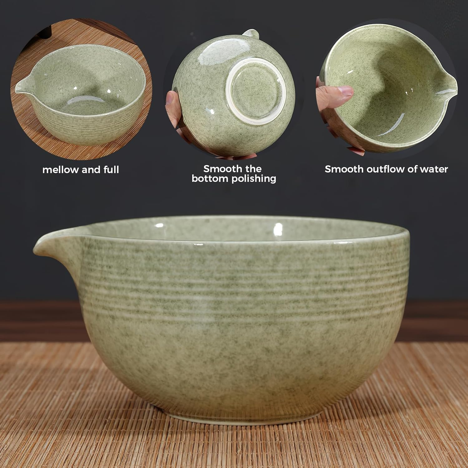 4Pcs Matcha Whisk Set -Great Matcha Bowl and Bamboo Matcha Whisk, Scoop, Spoon, Sifter, Whisk Holder, Perfect Matcha Set for Matcha Tea Ceremony (Green Spot) image number 5