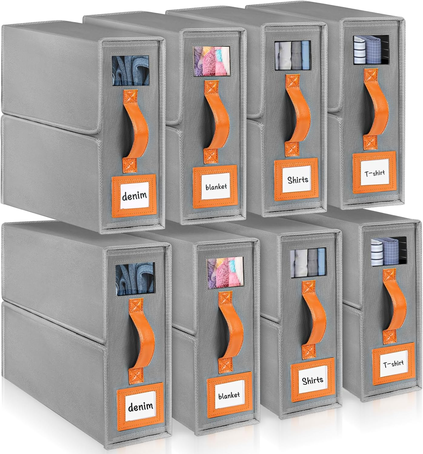 Jabykare 8 Pack Bed Sheet Organisers - Foldable Bedding Sheet Organiser with Window Xl(King & Queen Size) for Linen, Closets, Wardrobe, Home Storage & Organisation (Grey)