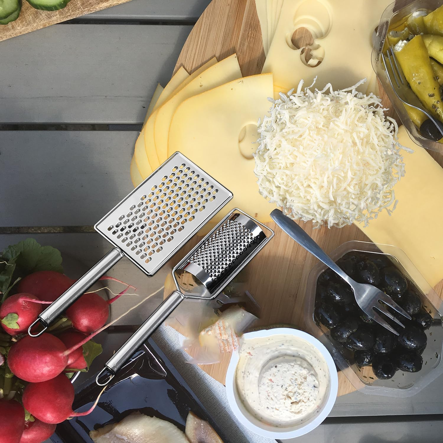 Professional Stainless Steel Cheese Grater Handheld Kitchen Grater for Cheese, Ginger, Chocolate & Spices Versatile Metal Grater for Effortless Shredding and Zesting (3 Pcs) image number 3