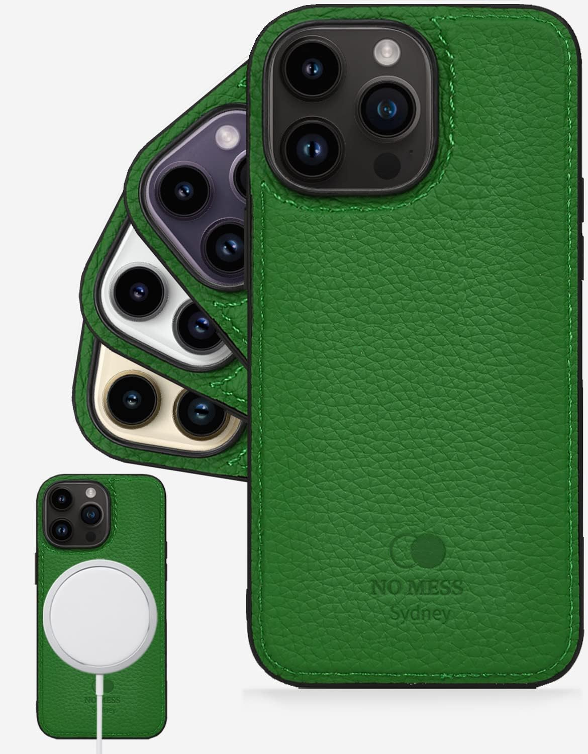 NO MESS Sydney Iphone 14 Pro Max Genuine Pebbled Leather Case Compatible with Magsafe，Mobile Phone Case Handcrafted,Slim Back Cover (Black) - Black image number 4