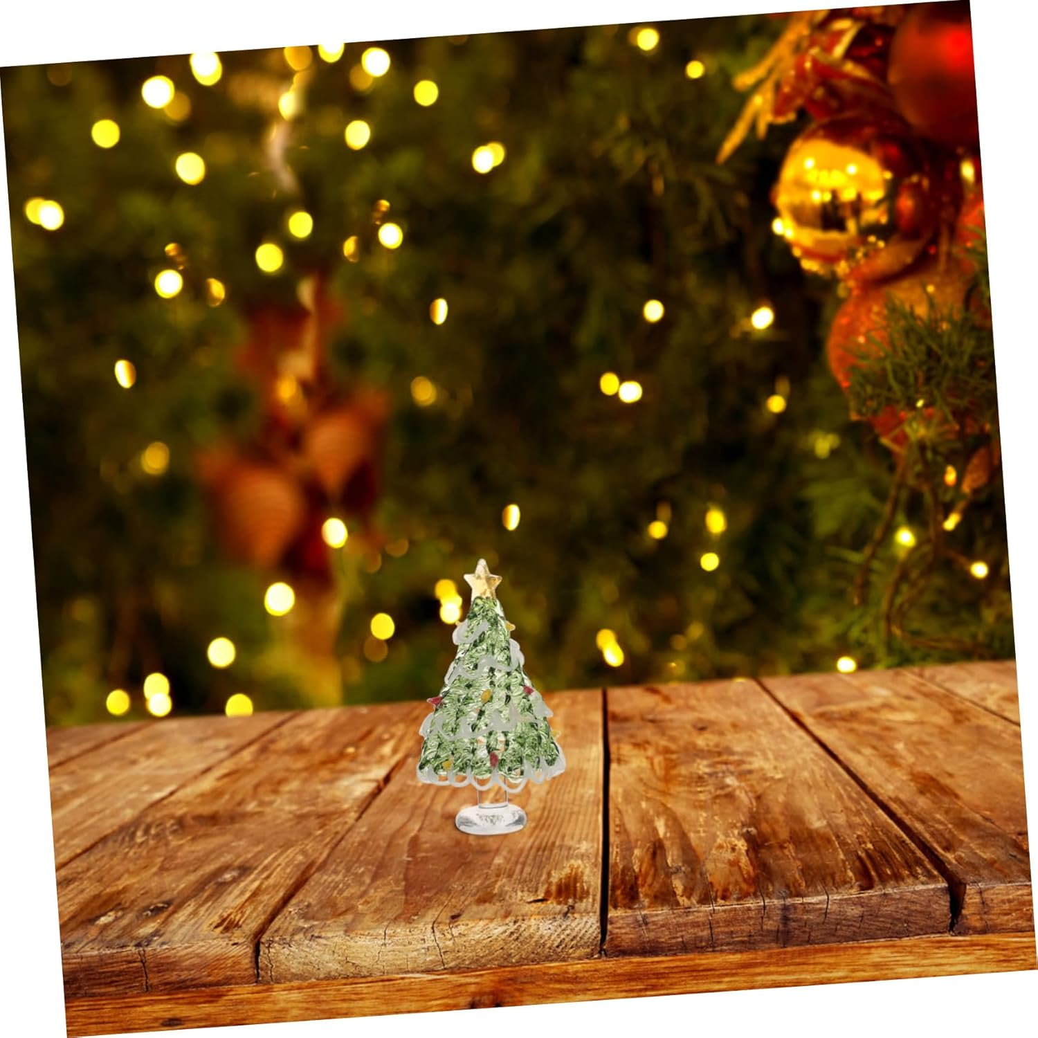 Small Christmas Tree Ornaments Glass Pine Tree Christmas Party Decor Desktop Xmas Holiday Statue Craft
