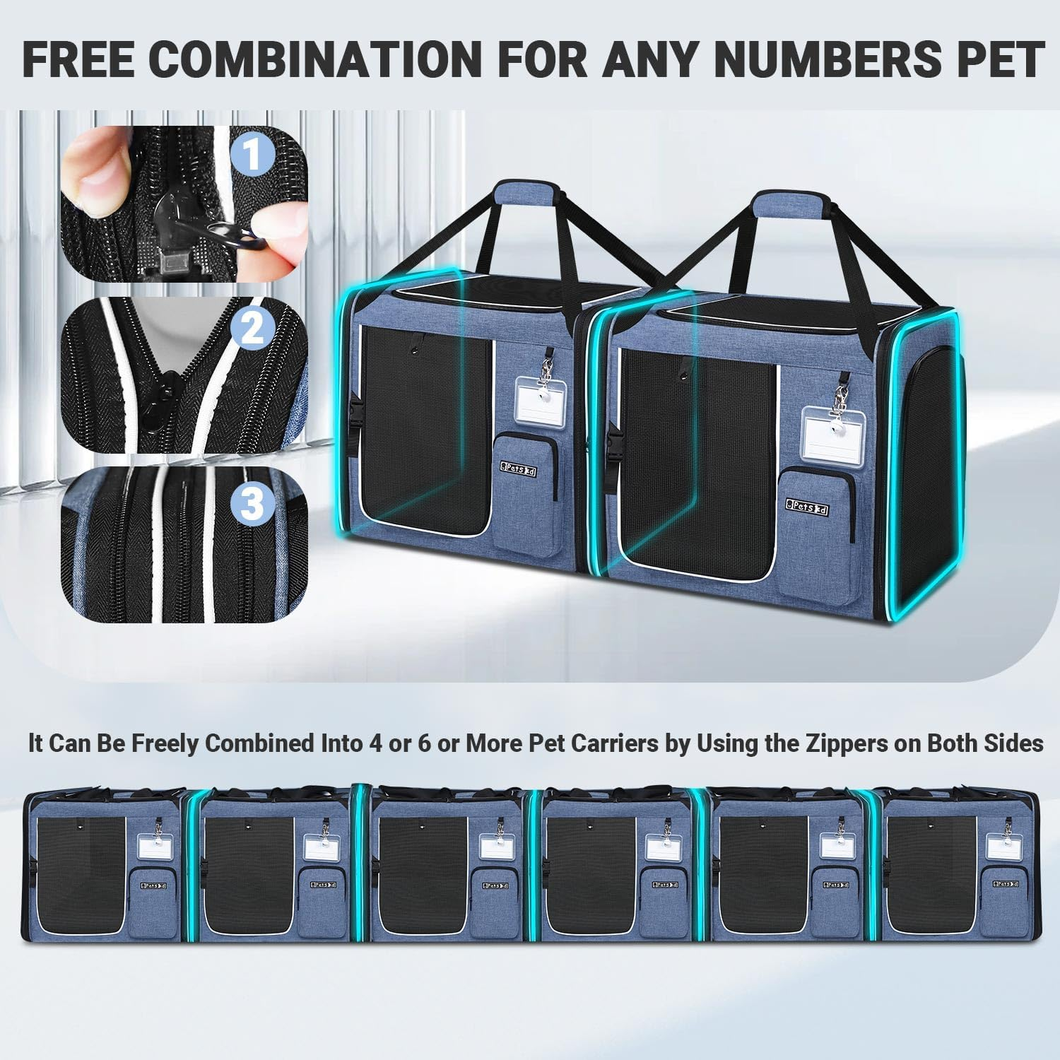 Petskd 2 in 1 Double Cat Car Travel Carrier with Litter Box, 38"X17"X18" Portable Dual Extra Large Cat Carrier for Multiple Cats with Zipper Locks for Moving across the Country image number 6
