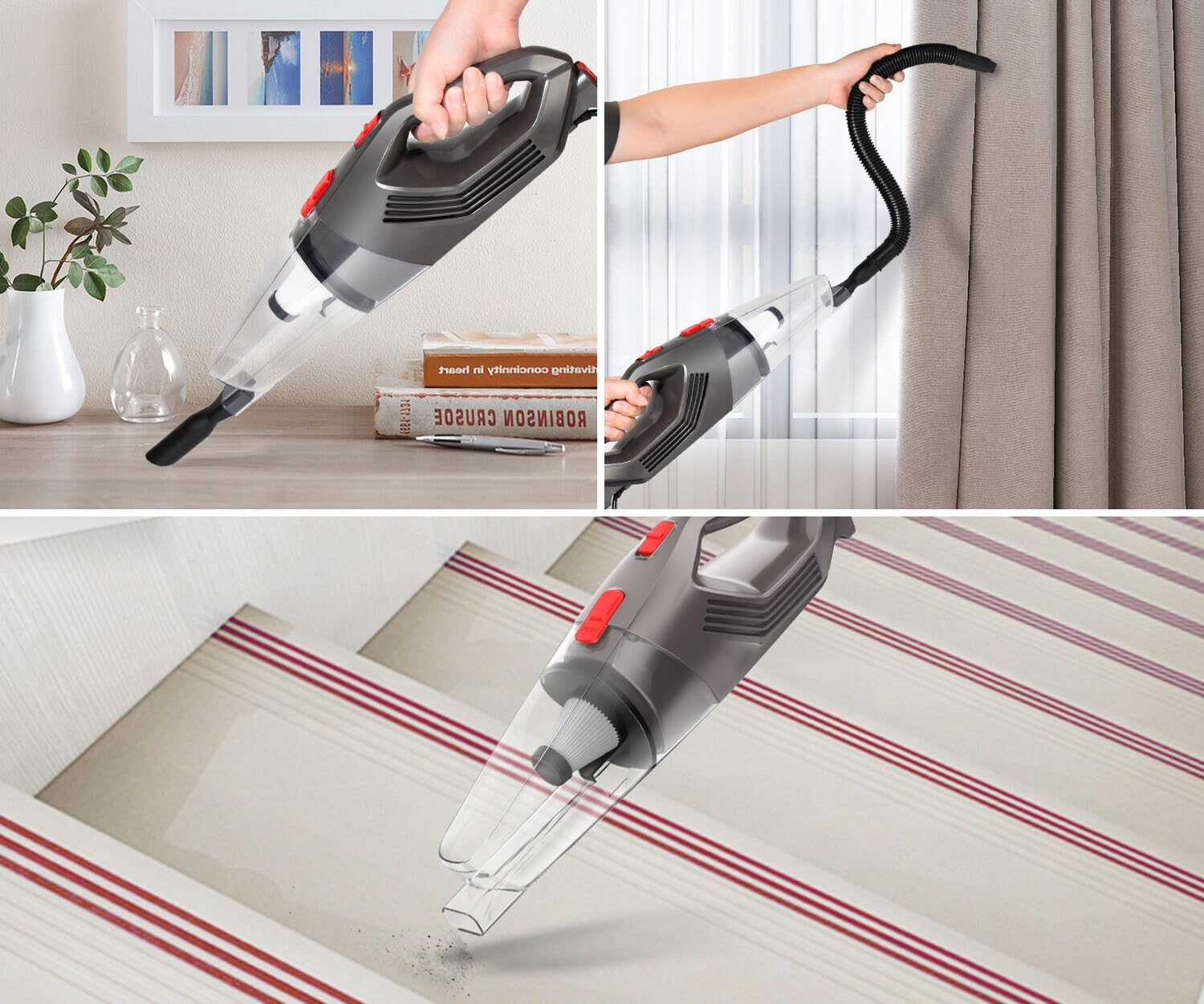 Lenoxx Corded Powerful Stick Vacuum Cleaner &ndash; 450W Motor, 15Kpa Suction, H12 HEPA Filter, Lightweight 1.8Kg, 0.8L Dust Cup, Bagless, with Floor Brush & Extension Hose image number 3