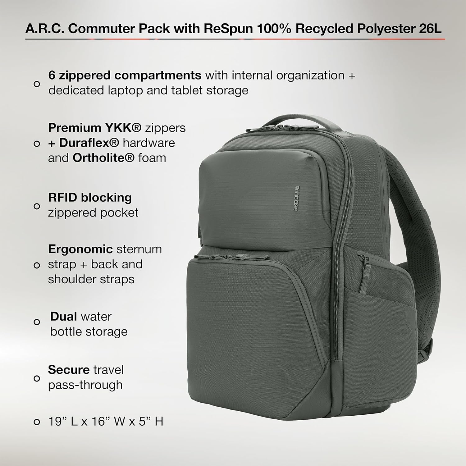 Incase A.R.C. Commuter Pack - Tech Backpack with Laptop Compartment - Heavy Duty Backpack & Laptop Bookbag image number 6