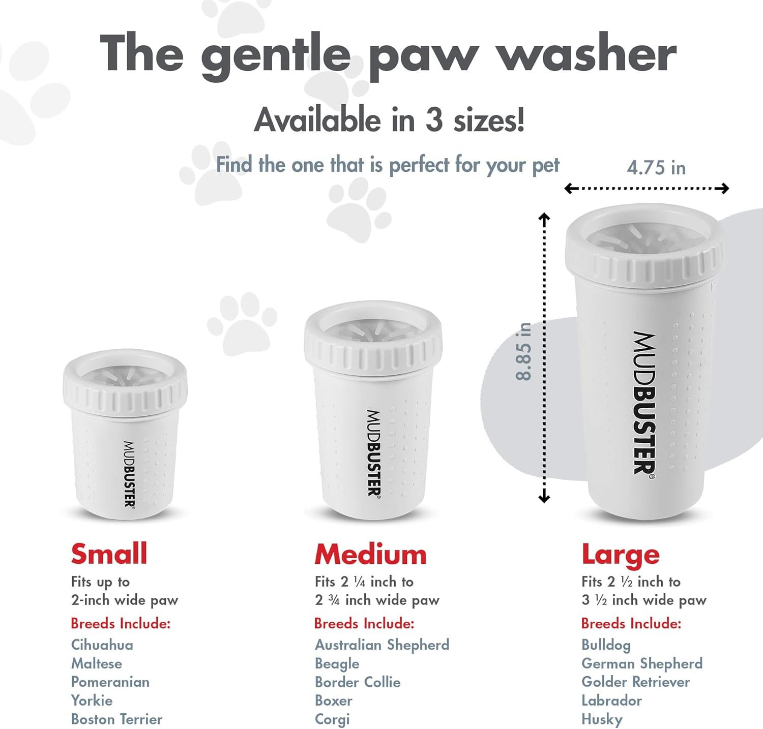 Dexas Mudbuster Portable Dog Paw Washer/Paw Cleaner, Large, Bright White- Special Edition (PW72032-22WP)