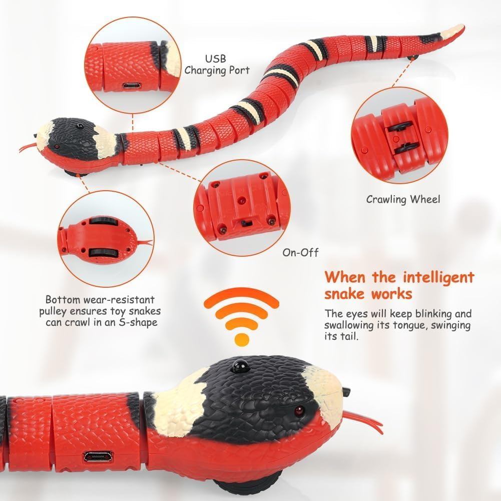 Adiwo Smart Sensing Snake Toy, Electric Cat Snake Toy, USB Simulation Snake Cat Interactive Toys, Retractable Tongue & Swinging Tail, Party Halloween Tricky Realistic Fake Snake Toy for Cats Dogs Pet image number 2