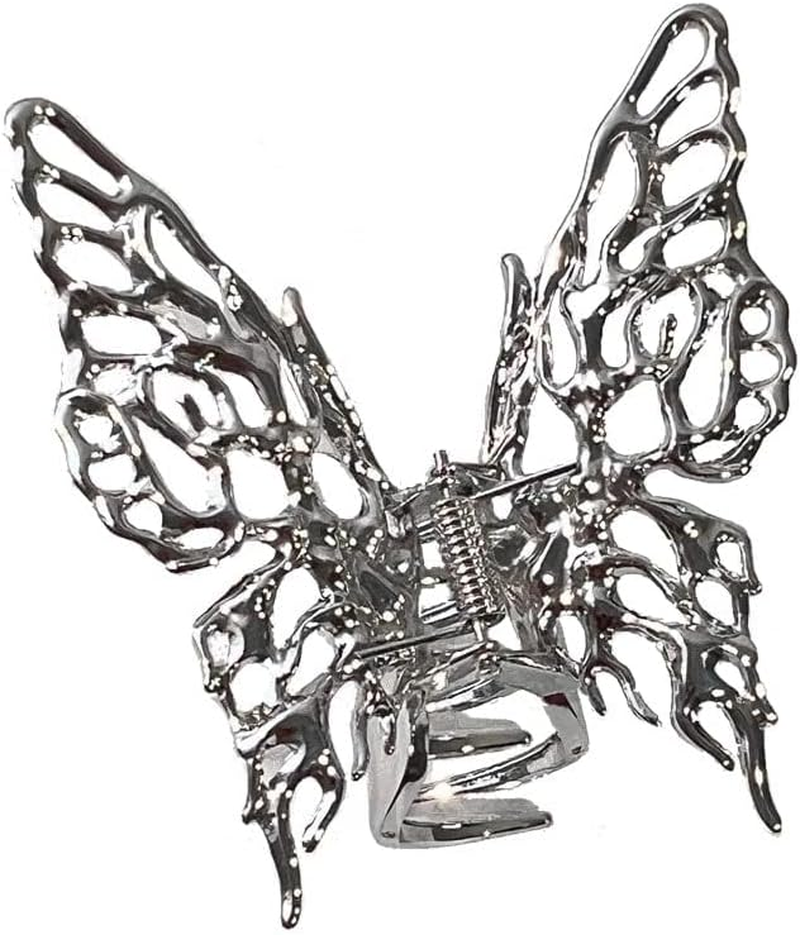 Silver Butterfly Openwork Metal Hair Clips for Women Large Hair Claw Clips for Thick Hair Vintage Geometric Headband Women Girls Non-Slip No Broken Strong Hold Hair Clamps Hair Accessories image number 3