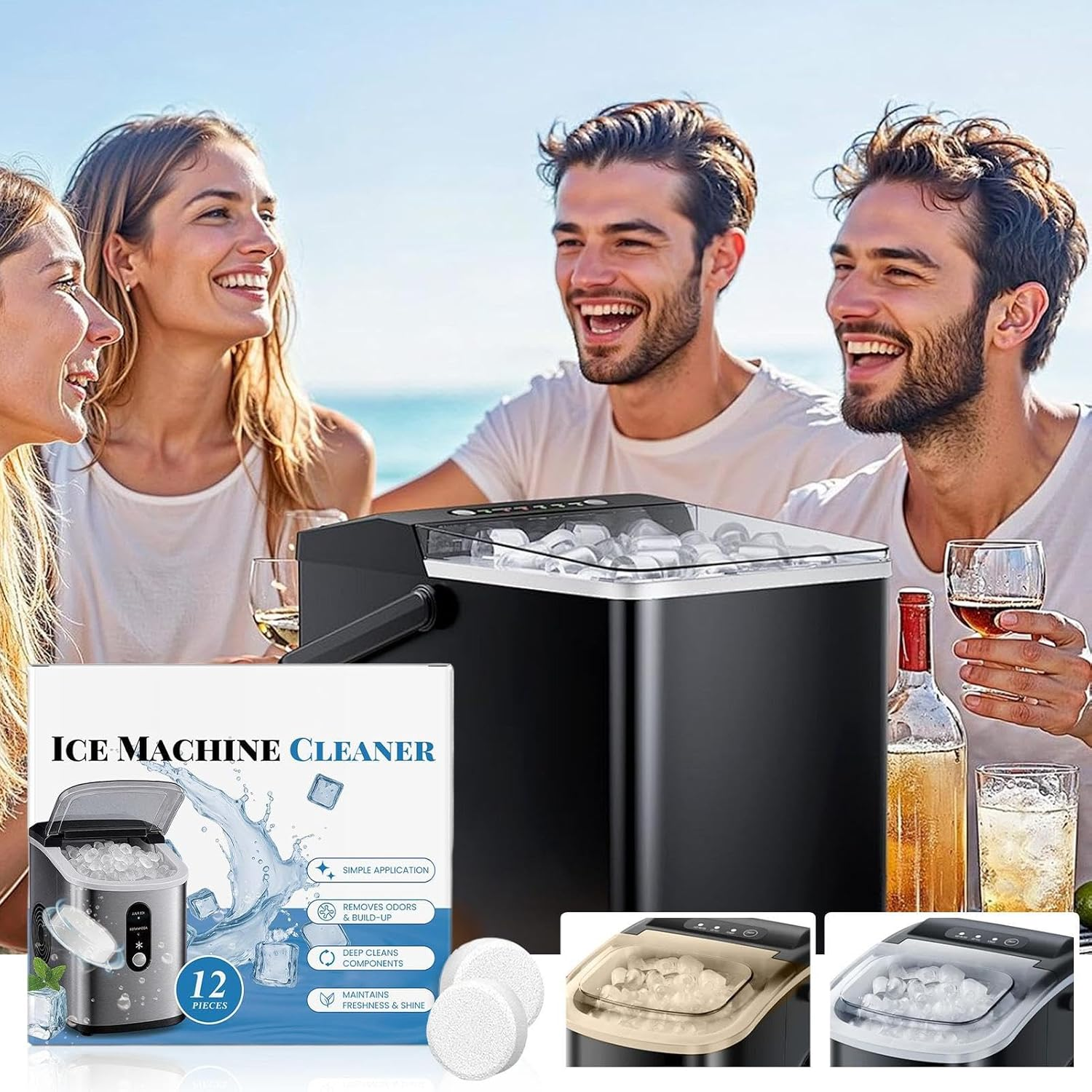 Countertop Ice Machine Cleaner, 12 Piece Ice Maker Cleaner Countertop, Tablets Cleaning for Washing Remove Odor Icemaker Home Cooler Appliance image number 1
