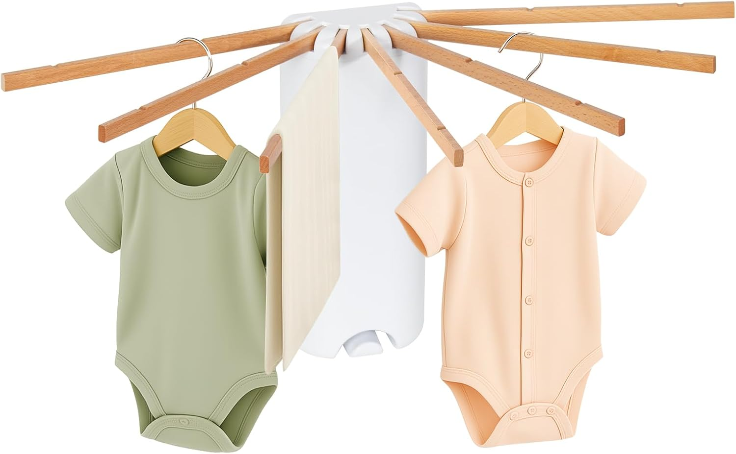 Todeco Wall Mounted Drying Rack with 7 Beech Wood Rod, Collapsible Clothes Drying Rack with Extra Botton Hook, Laundry Drying Rack for Bathrrom Balcony Laundry Room image number 6