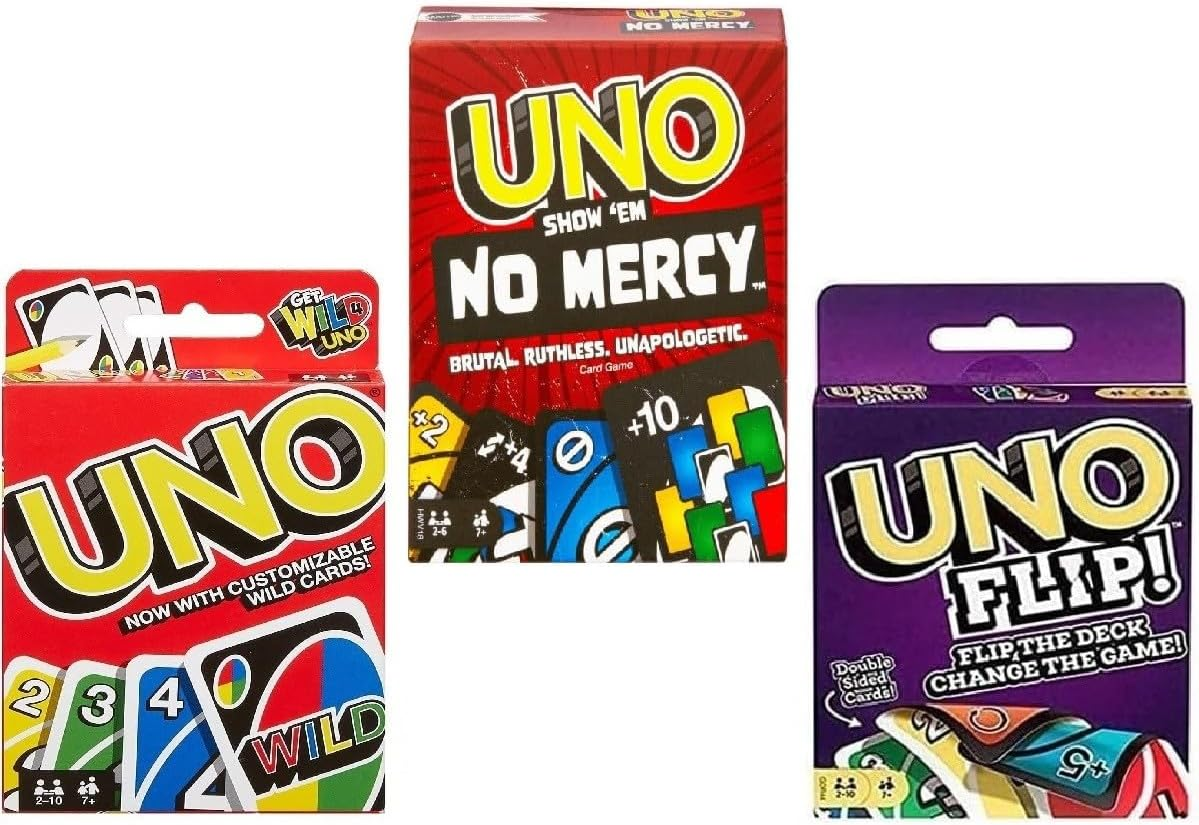 Mattel Uno No Mercy, Uno and Flip Card Game, Combo Pack of 3 image number 1