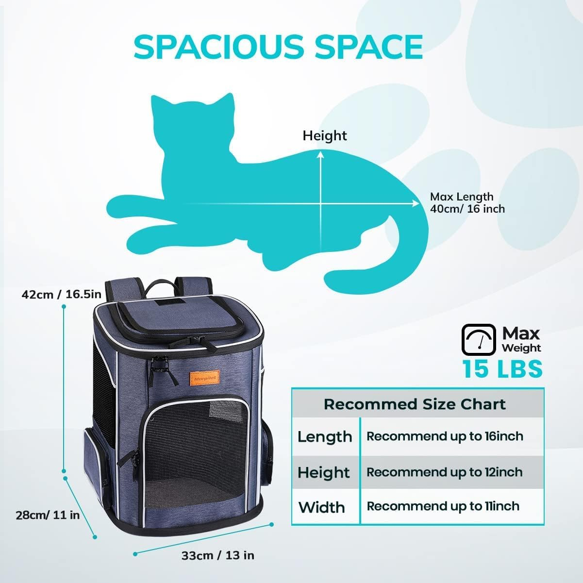 Morpilot Cat Backpack Dog Backpack for Cats and Small Dogs 7 Kg, Foldable Pet Backpack with Inner Safety Lead and Shell image number 5