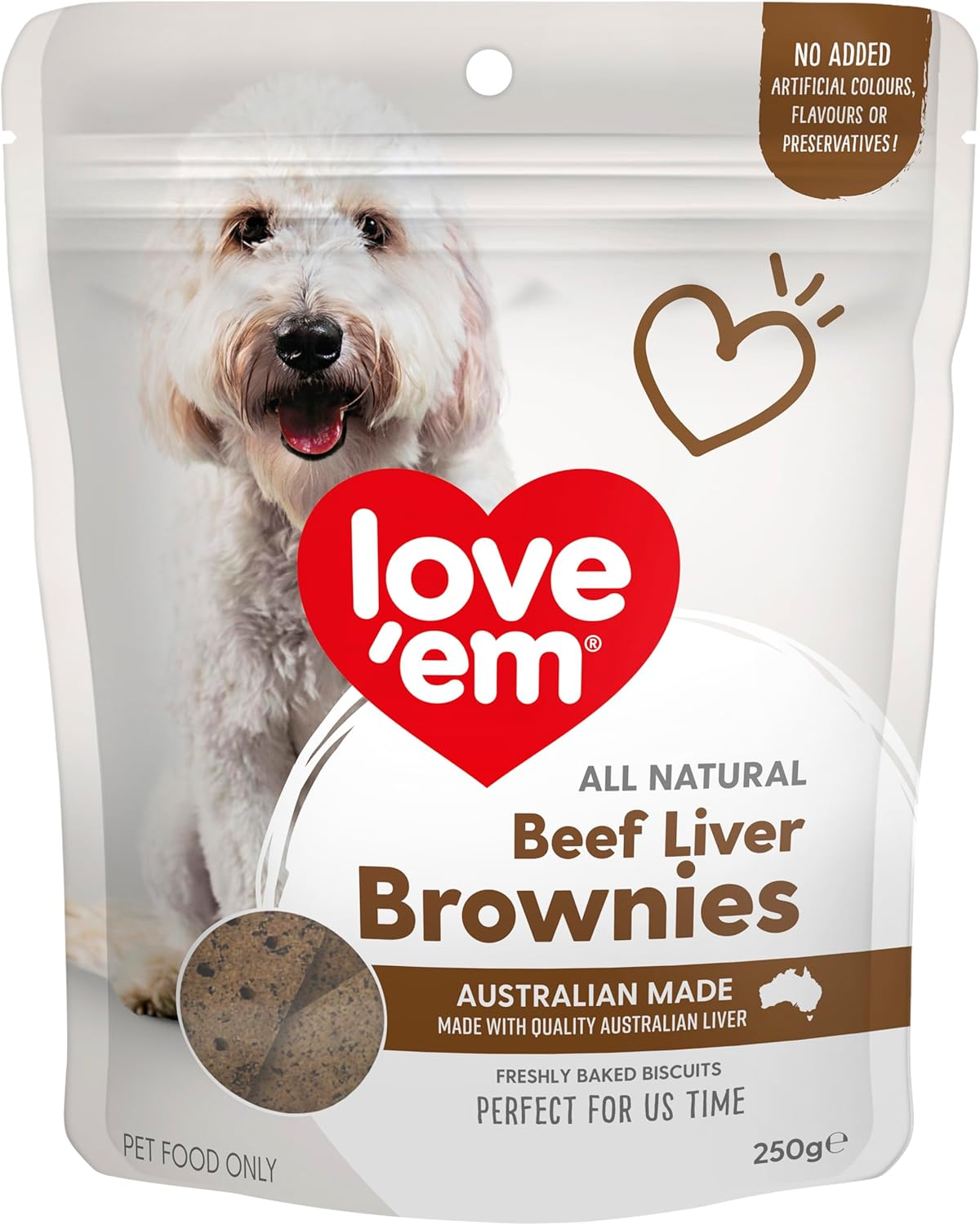 Love'Em Beef Liver Treats, Brownies 250G - Oven-Baked with Air-Dried Liver Sprinkles, Made in Australia with Natural Ingredients