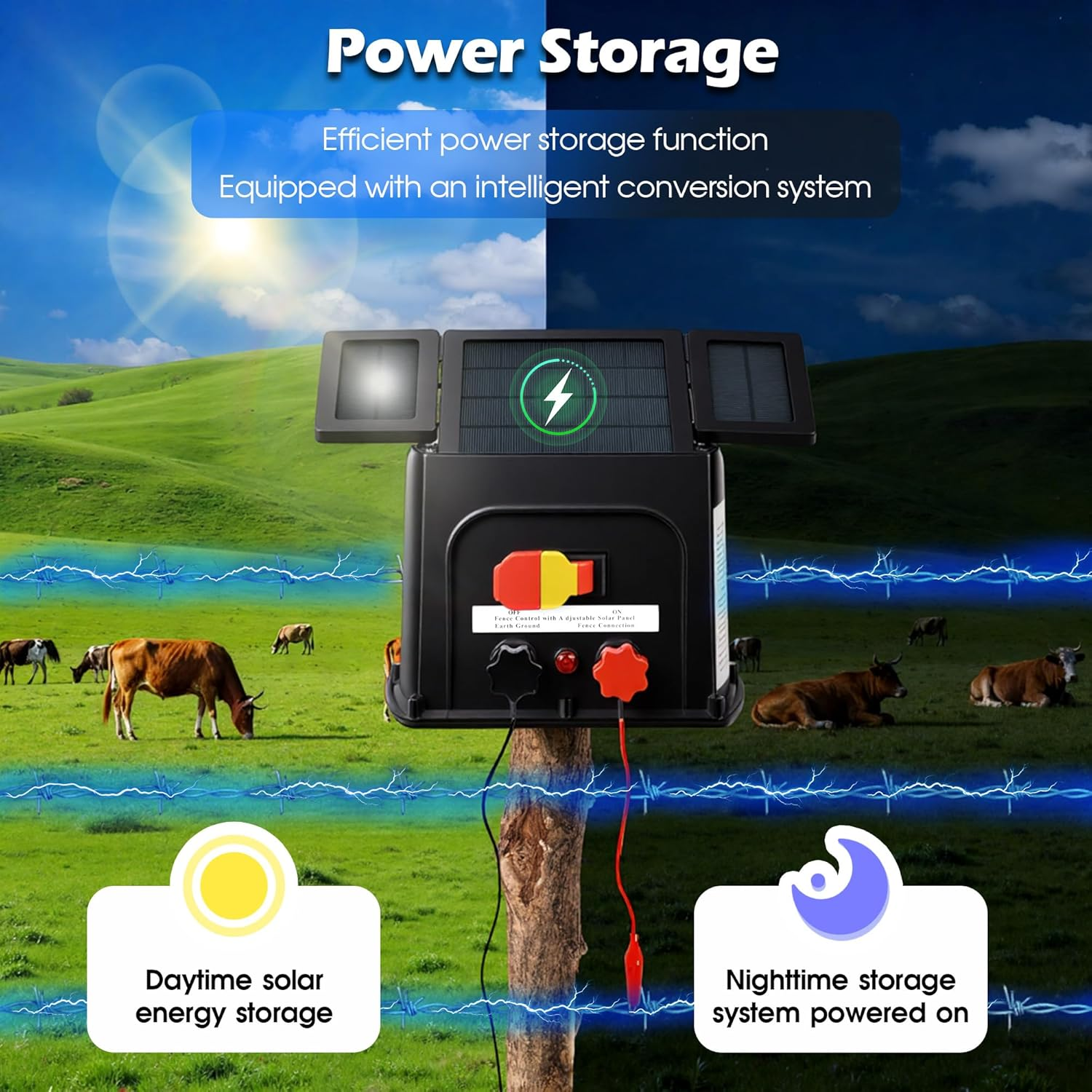 Advwin Solar Electric Fence Charger - 3Km Range, 0.1J 8KV Solar Powered, 3.5W Electric Fence Energizer for Livestock, Poultry, Garden Protection image number 2