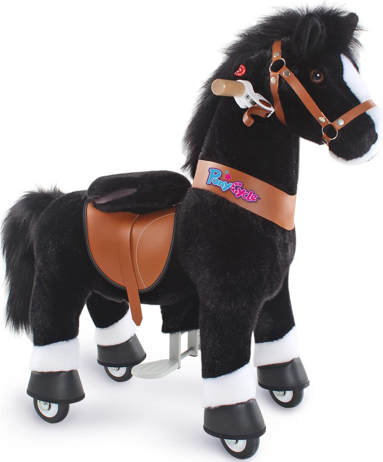 Ponycycle Official Classic U Series Ride on Horse Toy Plush Walking Animal Black Horse Size 3 for Age 3-5 Ux326 image number 1