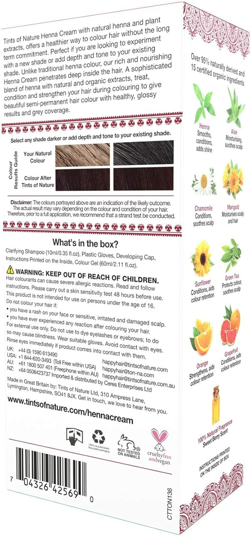 Tints of Nature Red Semi-Permanent Henna Cream Hair Colour, Ammonia-Free and 95% Natural, 70Ml