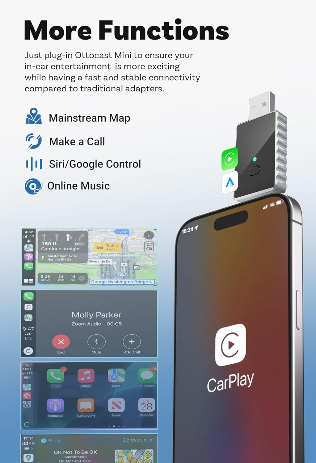 Smart World Micro CP-AA 2-In-1 Wireless Carplay & Wireless Android Auto Adapter &ndash; Compact & Fast Connection image number 3