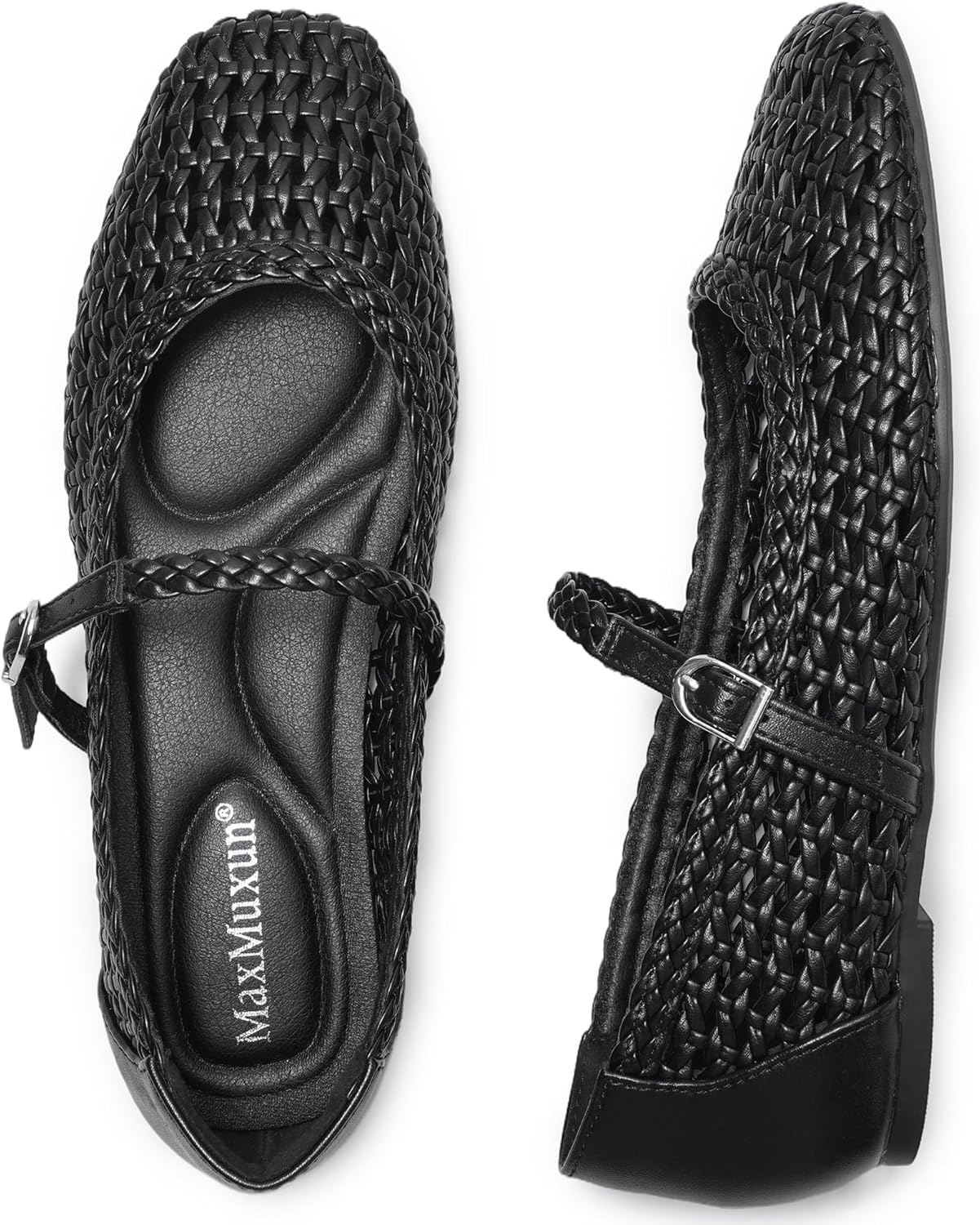 Maxmuxun Ballet Flats for Women Square Toed Mary Jane Flat Comfortable Woven Dressy Shoes