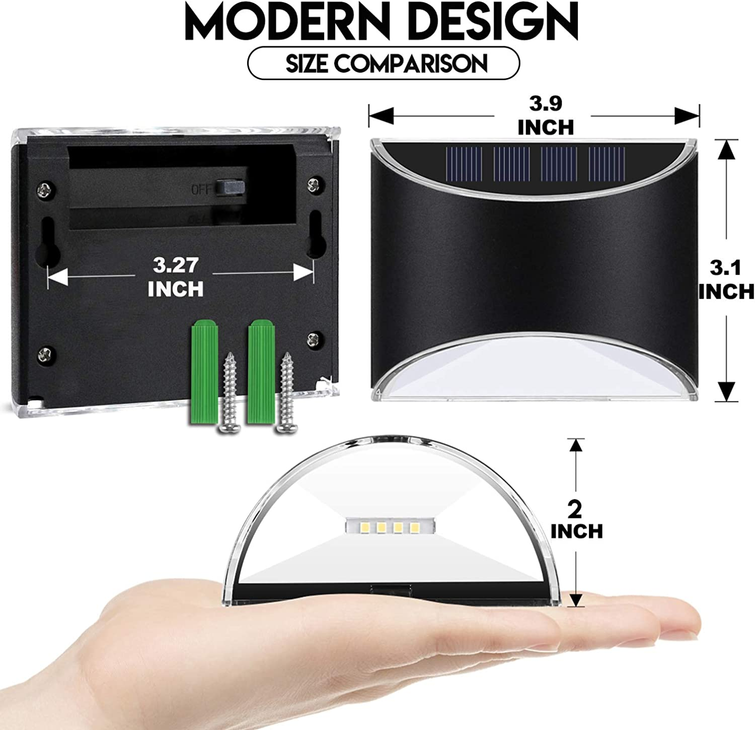 Leidrail Solar Step Lights Outdoor Deck Fence Stair Warm Light Sun Powered LED Illuminated Landscape Lighting Waterproof for House Yard Garden Post Black - 4 Pack image number 5