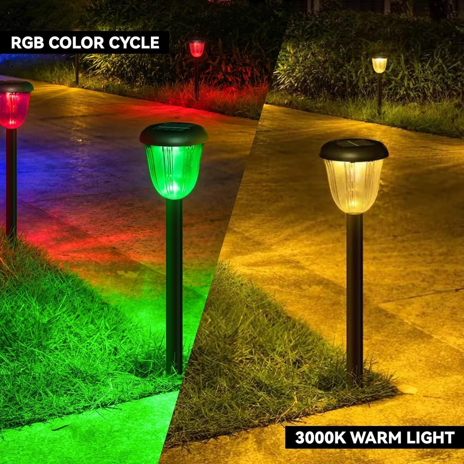 4 Pack Waterproof Solar Pathway Lights Outdoor, Landscape Lights Solar Powered 2 Lighting Modes RGBW, Auto On/Off Solar Garden Lights for Outside, Yard, Patio Walkway Driveway image number 4