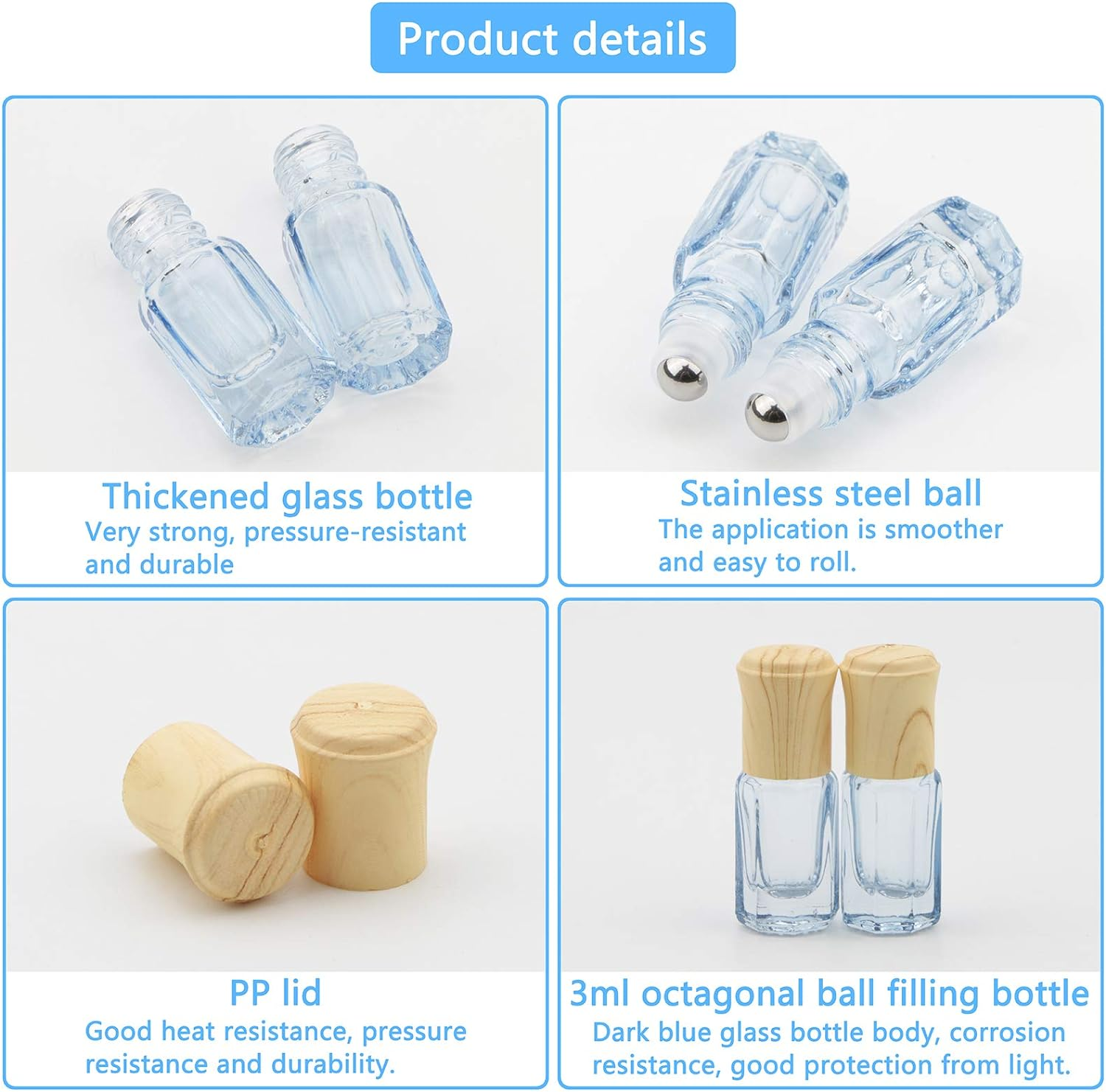 10Pcs Essential Oil Roller Bottles 3Ml Dark Blue Glass Roll on Bottles Vials Perfume Cosmetics Rolling Bottles Jars Oil Tube Vials Containers with Funnel & Opener image number 4