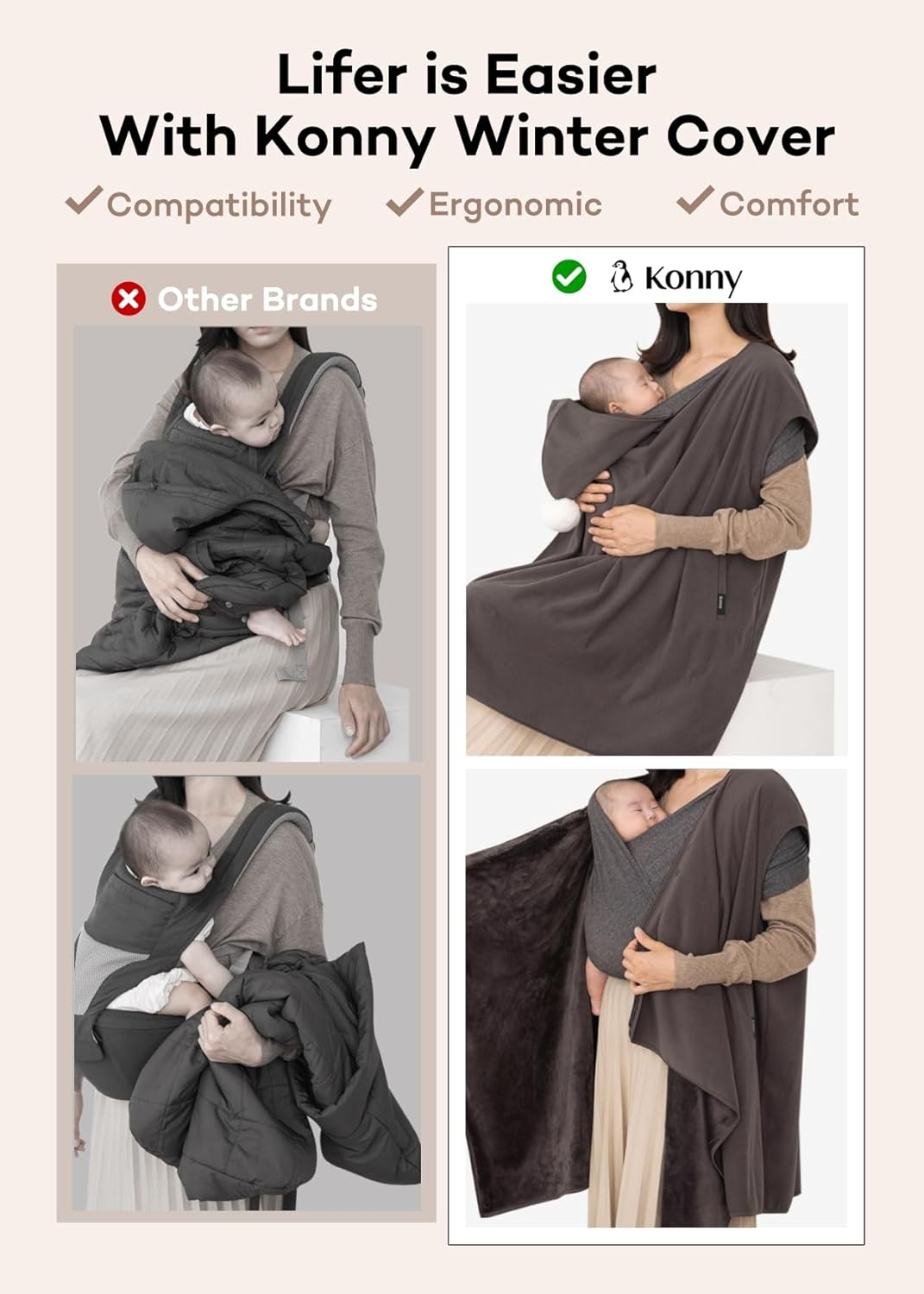 Konny Baby Carrier Winter Cover, Women'S Fleece Jacket, Maternity Coat, Nursing Hoodie(Black, Free Size) image number 6