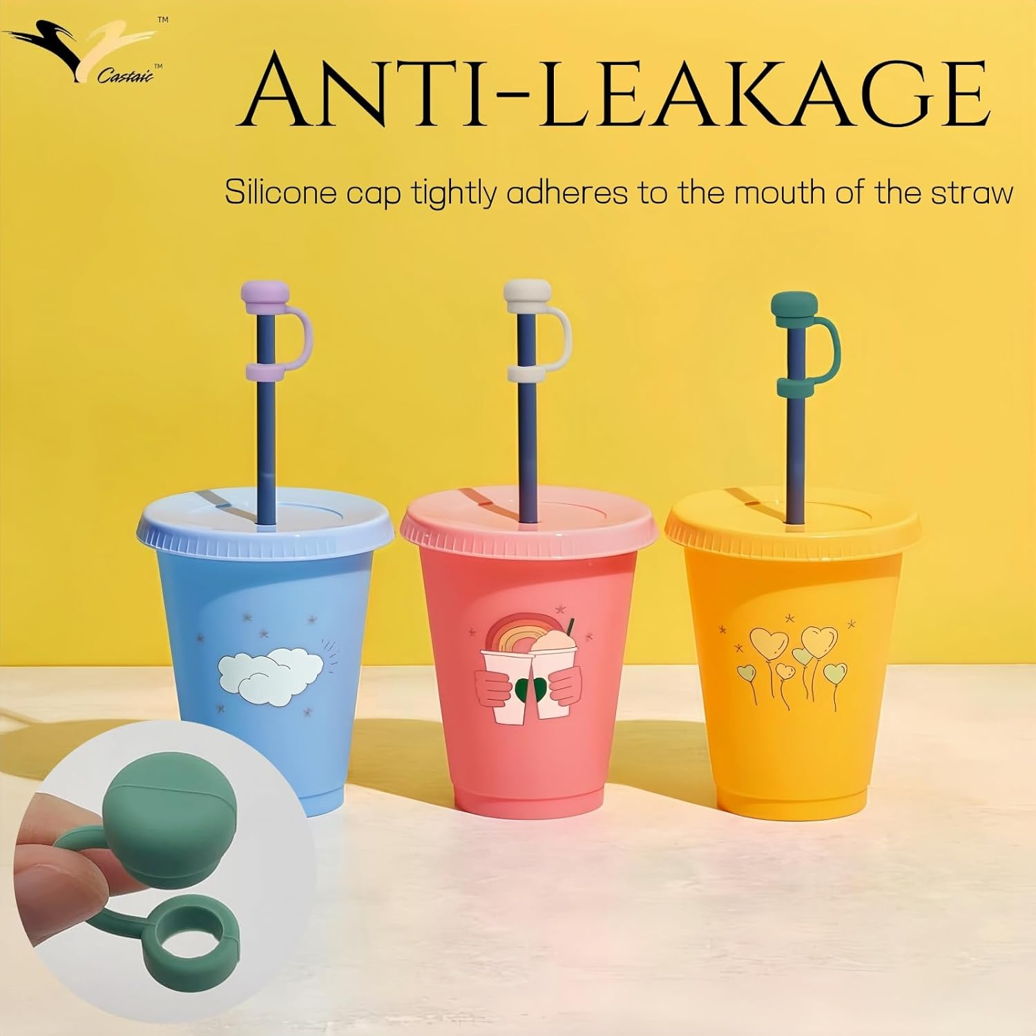 Castaic 4 Pcs Straw Covers 0.9Cm Diameter Straw Cover Caps Dust-Proof and Leak-Proof (4 Straw Covers) image number 2