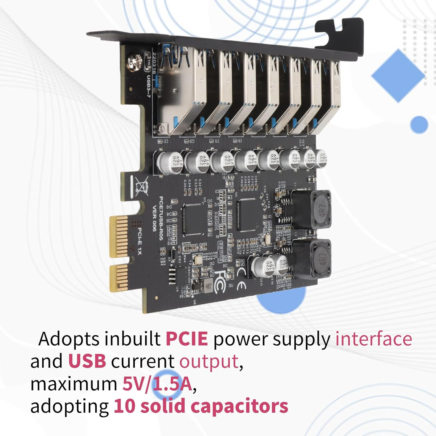 PCIE to USB 3.2 GEN1 7 Port Expansion Card, PCI Express USB Add in Card, Internal USB 3.2 GEN1 7 Port Front Expansion Card for Win XP Win 7 Win 8 Win 10 Win 11 Linux image number 5