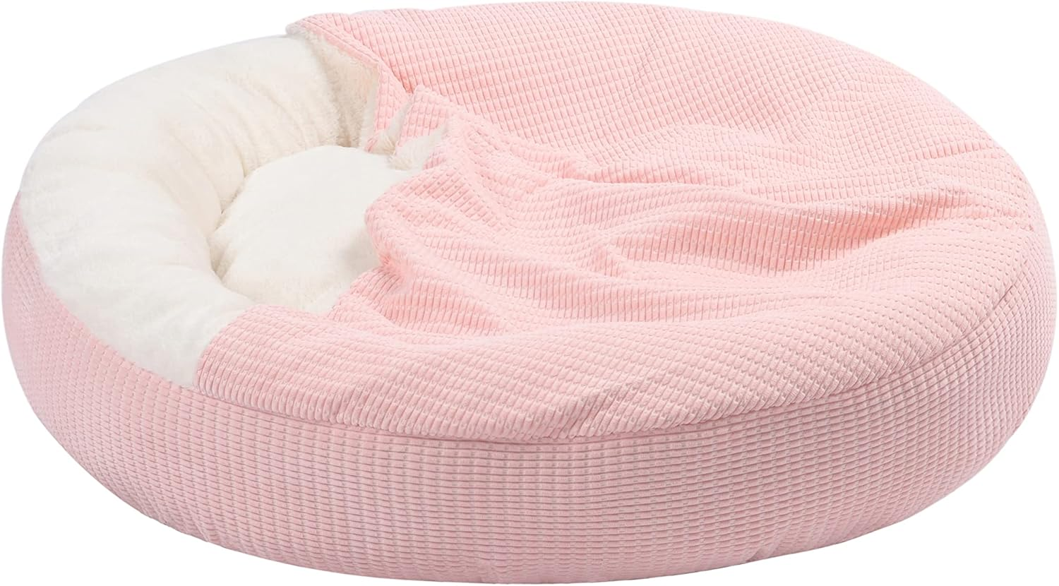 Charlie'S Calming Hooded Pet Bed, Dog, Puppy & Cat Luxury Burrowing Cave, Machine Washable, Anti-Anxiety Plush Donut Cuddler Blanket, round Soft Cozy Padded Nest, Pink, Large 90X90X20Cm image number 4
