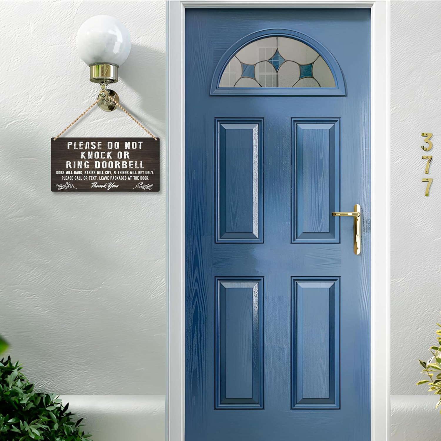 Do Not Knock Baby Sleeping Sign for Front Door, Double-Sided PVC Rustic Please Do Not Ring Doorbell No Soliciting Hanging Sign for Home, House, Office, Business（Without Ropes） image number 4