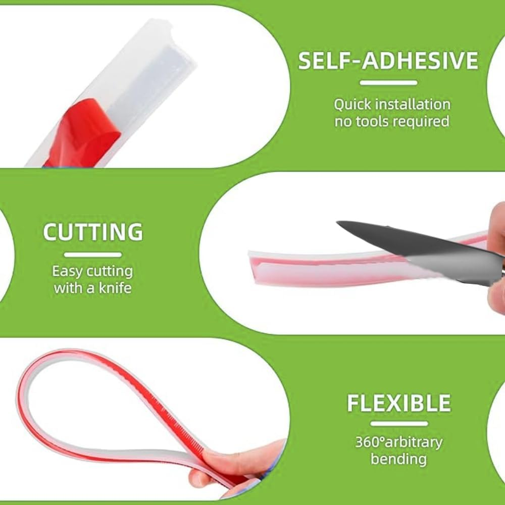 79Inch Silicone Collapsible Water Dam, Streamlined Water Flow Self-Adhesive Silicone Water Barrier, High 1.2Cm Collapsible Water Guard for Kitchen Countertop Bathroom Floor Bathtub (Translucent) - White image number 6